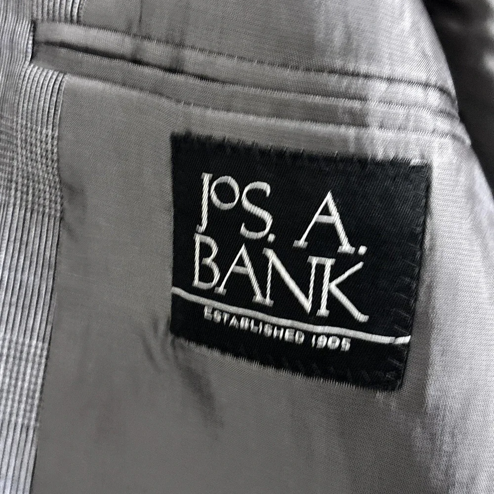 Jos A Bank Sport Coat 50R Gray Glen Check Plaid Wool Blazer Jacket Business